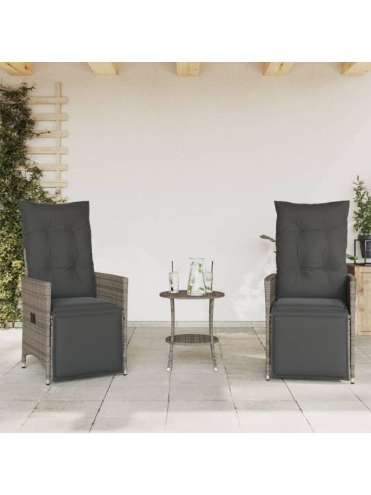 3dílný bistro set s poduškami šedý polyratan