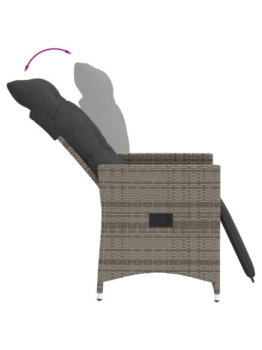 3dílný bistro set s poduškami šedý polyratan