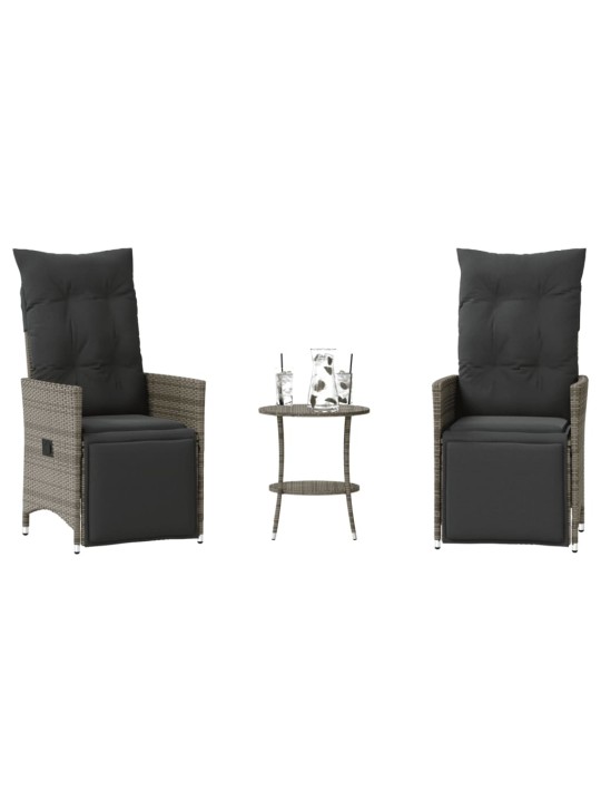 3dílný bistro set s poduškami šedý polyratan