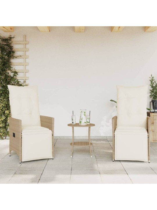 3dílný bistro set s poduškami béžový polyratan