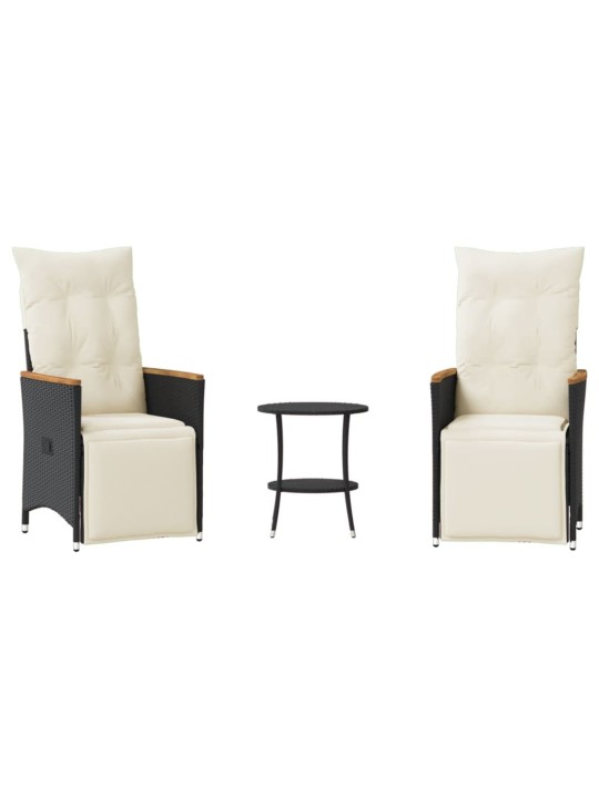 3dílný bistro set s poduškami černý polyratan