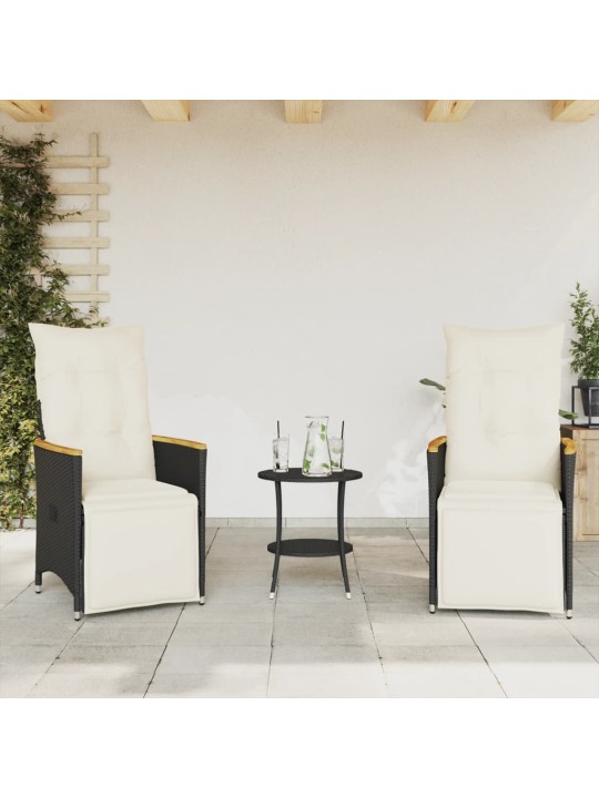 3dílný bistro set s poduškami černý polyratan