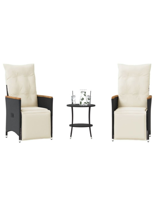 3dílný bistro set s poduškami černý polyratan