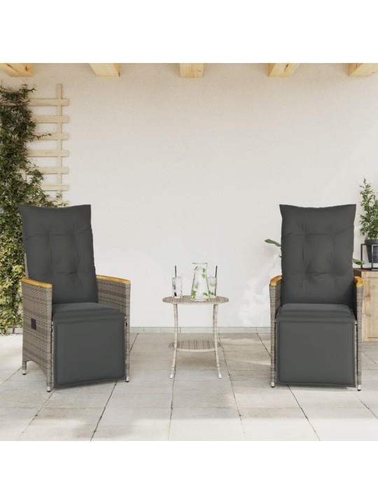 3dílný bistro set s poduškami šedý polyratan