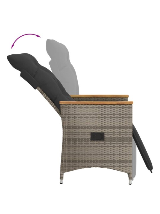 3dílný bistro set s poduškami šedý polyratan