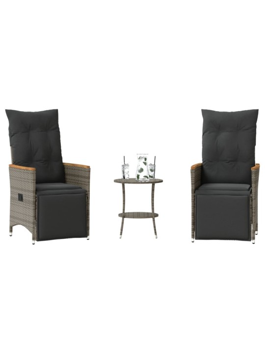 3dílný bistro set s poduškami šedý polyratan