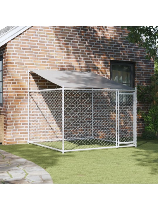 Klec pro psy se střechou a dvířky šedá 2x2x2 m pozinkovaná ocel