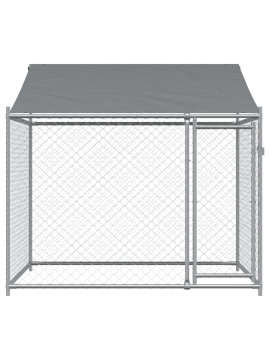 Klec pro psy se střechou a dvířky šedá 2x2x2 m pozinkovaná ocel