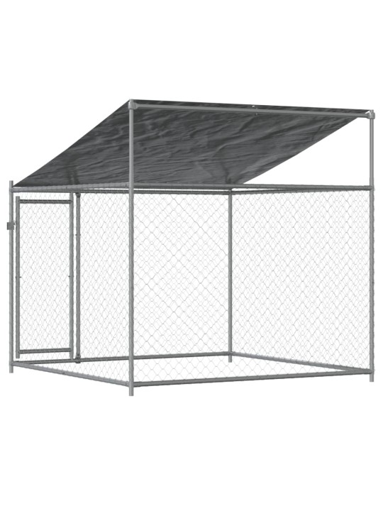 Klec pro psy se střechou a dvířky šedá 2x2x2 m pozinkovaná ocel