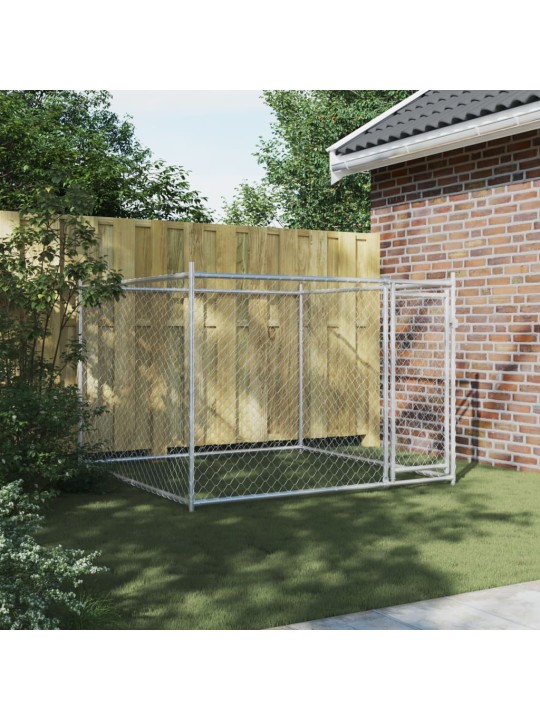 Klec pro psy s dvířky šedá 2 x 2 x 1,5 m pozinkovaná ocel