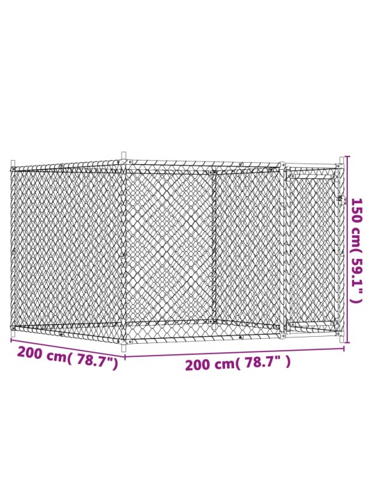 Klec pro psy s dvířky šedá 2 x 2 x 1,5 m pozinkovaná ocel