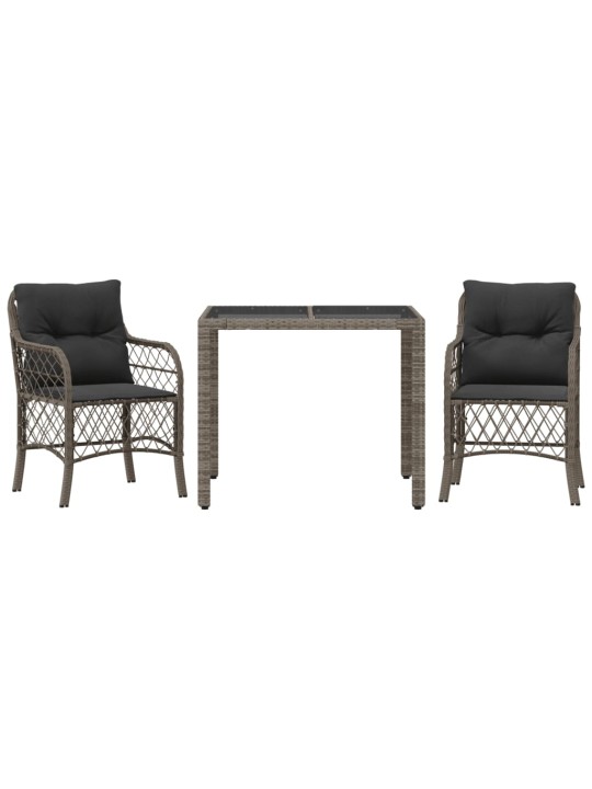 3dílný bistro set s poduškami šedý polyratan