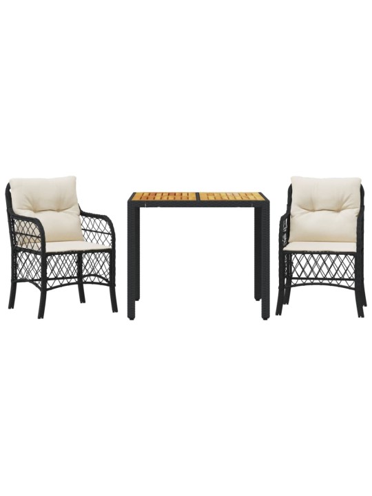 3dílný bistro set s poduškami černý polyratan
