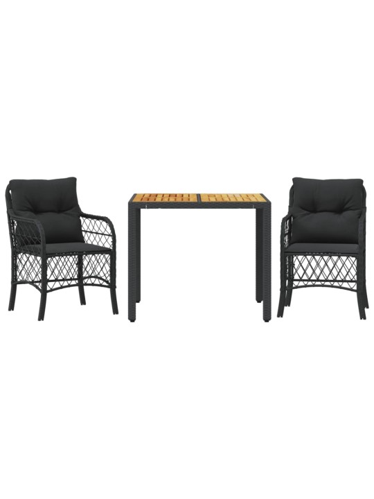 3dílný bistro set s poduškami černý polyratan