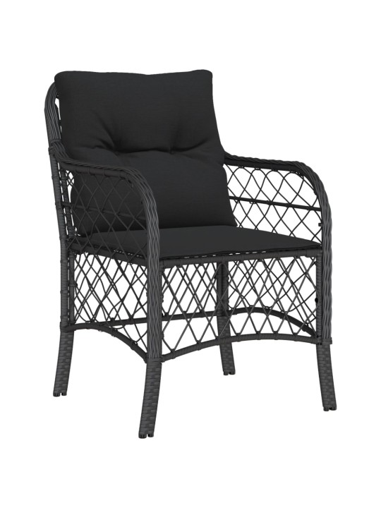 3dílný bistro set s poduškami černý polyratan