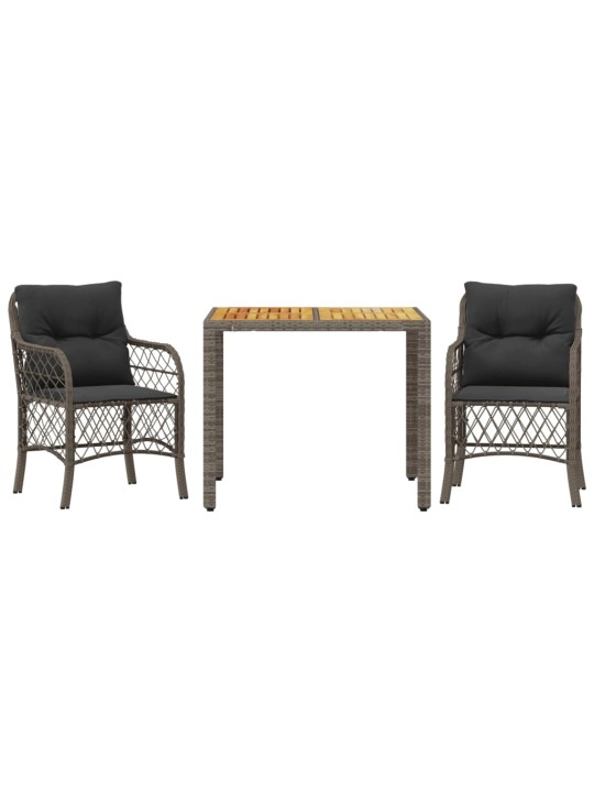 3dílný bistro set s poduškami šedý polyratan