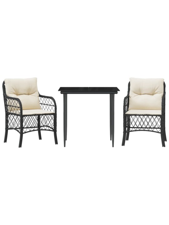 3dílný bistro set s poduškami černý polyratan