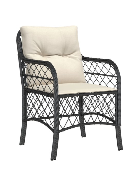 3dílný bistro set s poduškami černý polyratan