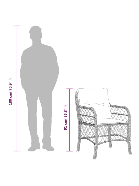 3dílný bistro set s poduškami černý polyratan