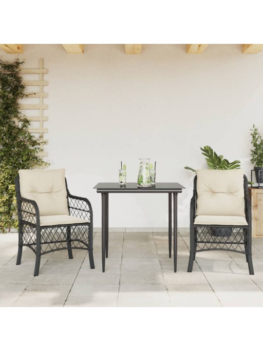 3dílný bistro set s poduškami černý polyratan
