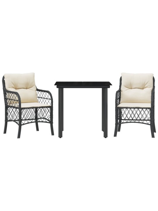 3dílný bistro set s poduškami černý polyratan