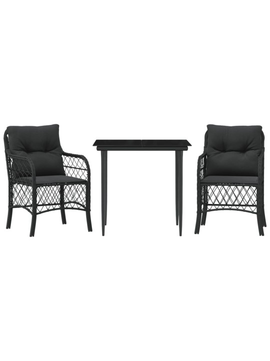3dílný bistro set s poduškami černý polyratan
