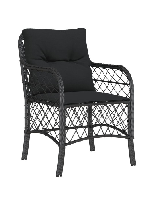 3dílný bistro set s poduškami černý polyratan