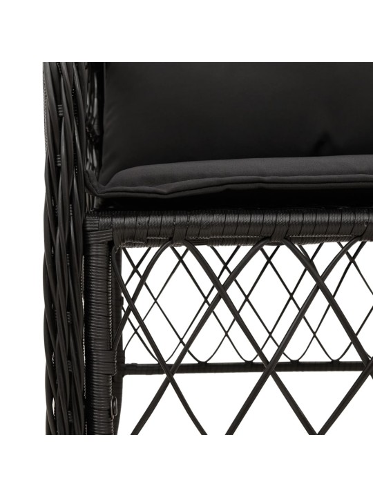 3dílný bistro set s poduškami černý polyratan