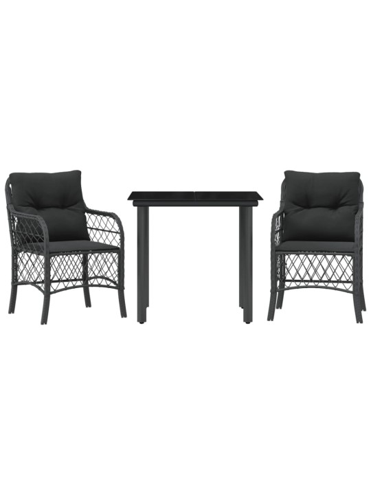 3dílný bistro set s poduškami černý polyratan