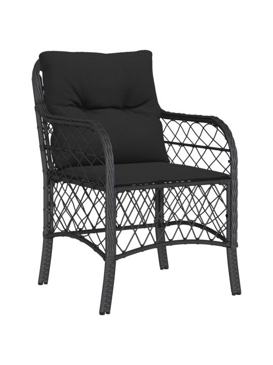 3dílný bistro set s poduškami černý polyratan