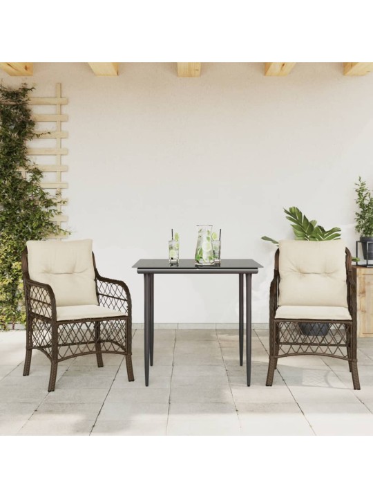 3dílný bistro set s poduškami hnědý polyratan
