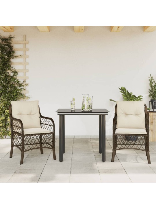 3dílný bistro set s poduškami hnědý polyratan