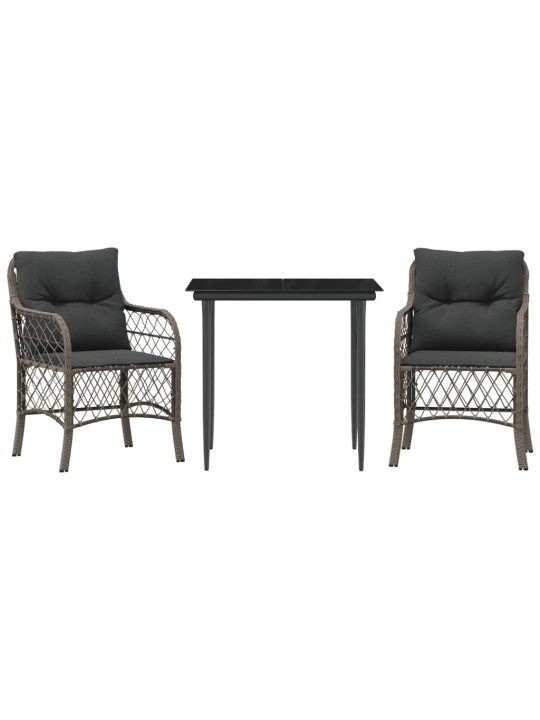 3dílný bistro set s poduškami šedý polyratan