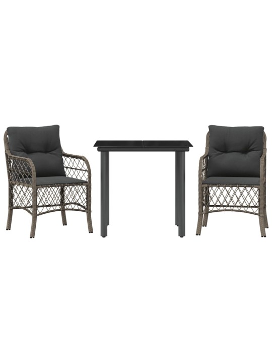 3dílný bistro set s poduškami šedý polyratan