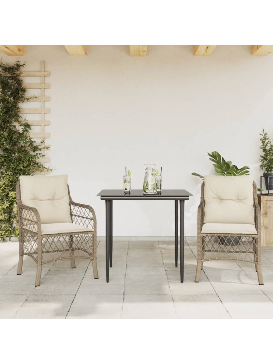 3dílný bistro set s poduškami béžový polyratan