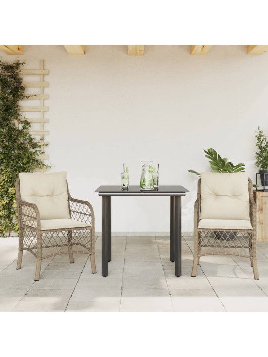 3dílný bistro set s poduškami béžový polyratan