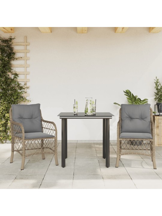3dílný bistro set s poduškami mix béžové polyratan