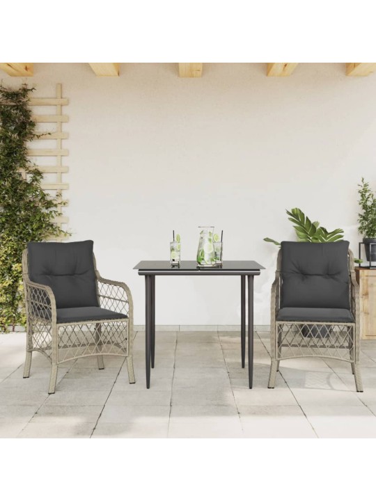 3dílný bistro set s poduškami světle šedý polyratan