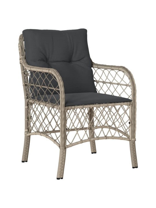 3dílný bistro set s poduškami světle šedý polyratan