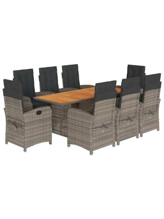 9dílný zahradní jídelní set s poduškami šedý polyratan