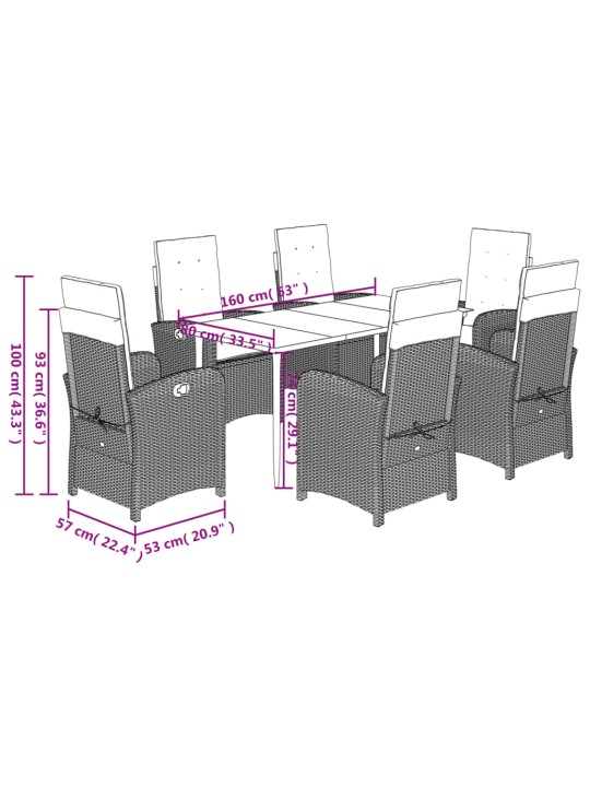 7dílný zahradní jídelní set s poduškami světle šedý polyratan