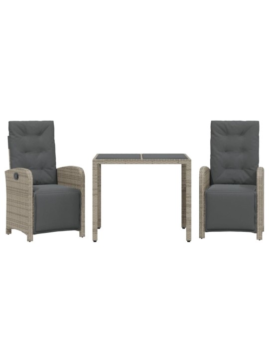 3dílný bistro set s poduškami šedý polyratan