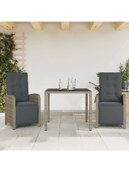 3dílný bistro set s poduškami šedý polyratan