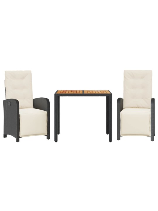 3dílný bistro set s poduškami černý polyratan