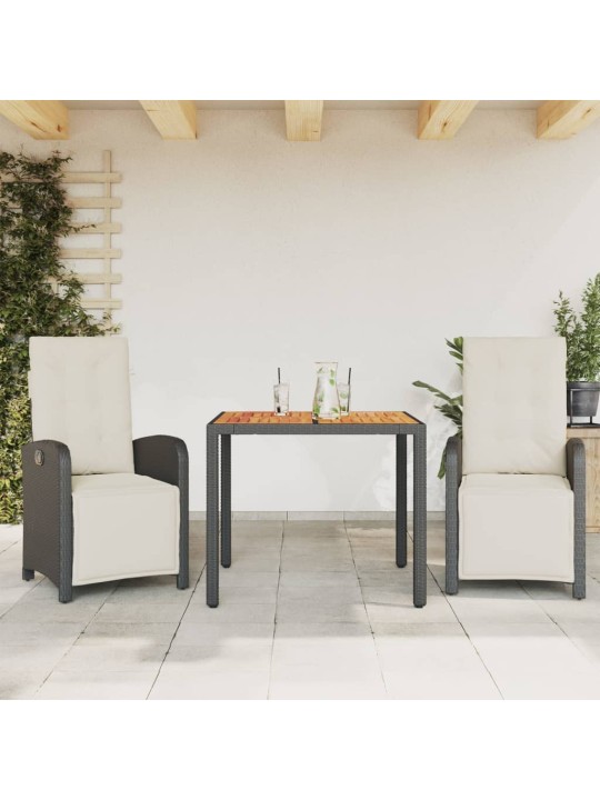 3dílný bistro set s poduškami černý polyratan