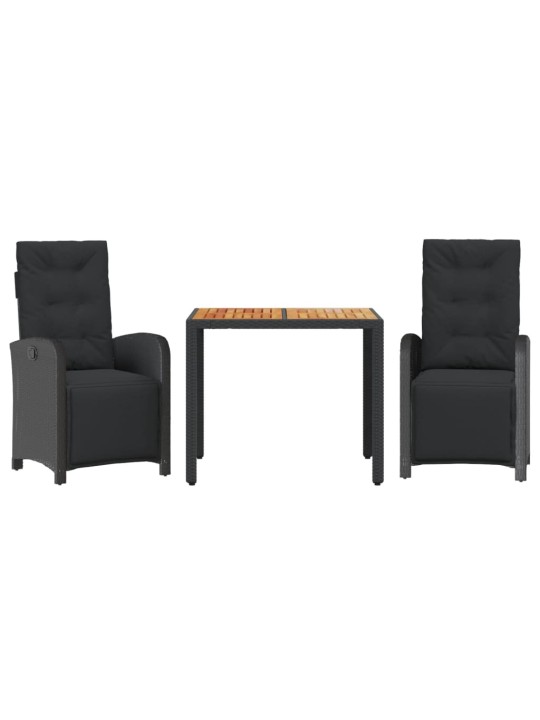 3dílný bistro set s poduškami černý polyratan