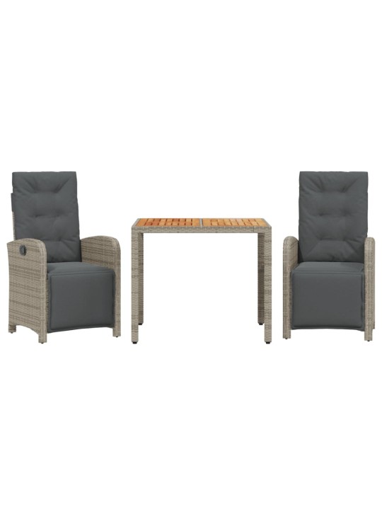 3dílný bistro set s poduškami šedý polyratan