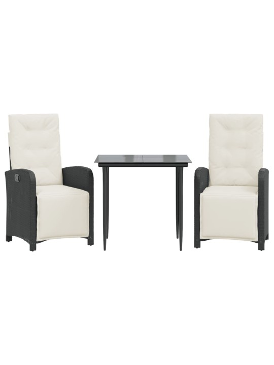 3dílný bistro set s poduškami černý polyratan
