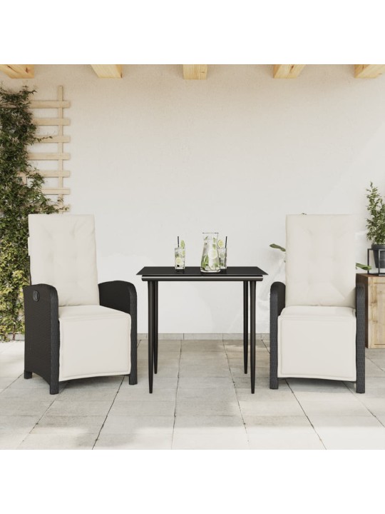 3dílný bistro set s poduškami černý polyratan