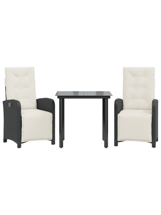 3dílný bistro set s poduškami černý polyratan